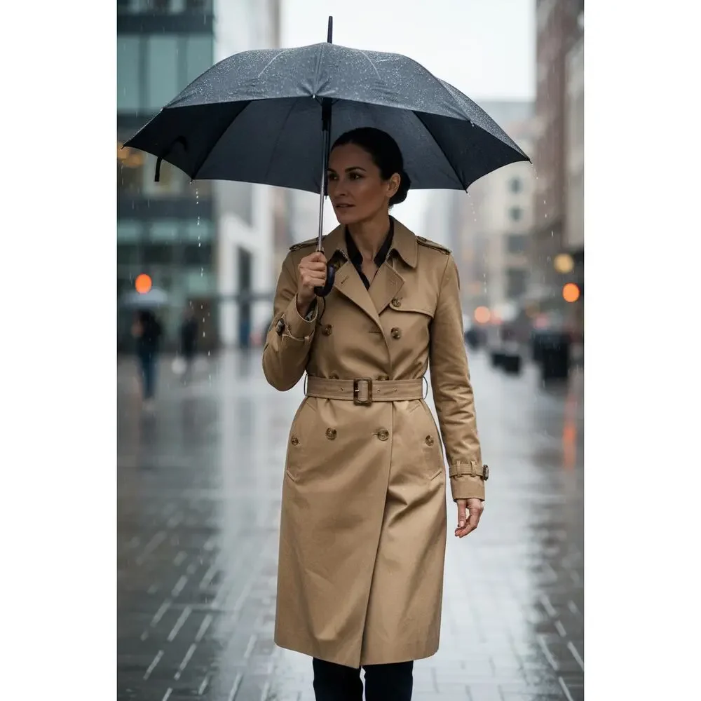 Mango Double-Breasted Belted Classic Trench Coat in Khaki Tan - Picture 3 of 5
